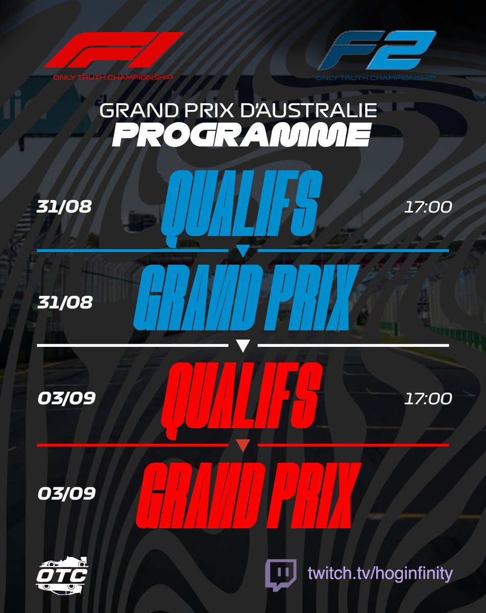 OnlytruthC's tweet photo. Venez nous rejoindre pour les premières courses de F1 et de F2, pour la fin des vacances, et la rentrée !
https://t.co/peKlgms4oB

#OTCS10 https://t.co/mEzpZWTLzz