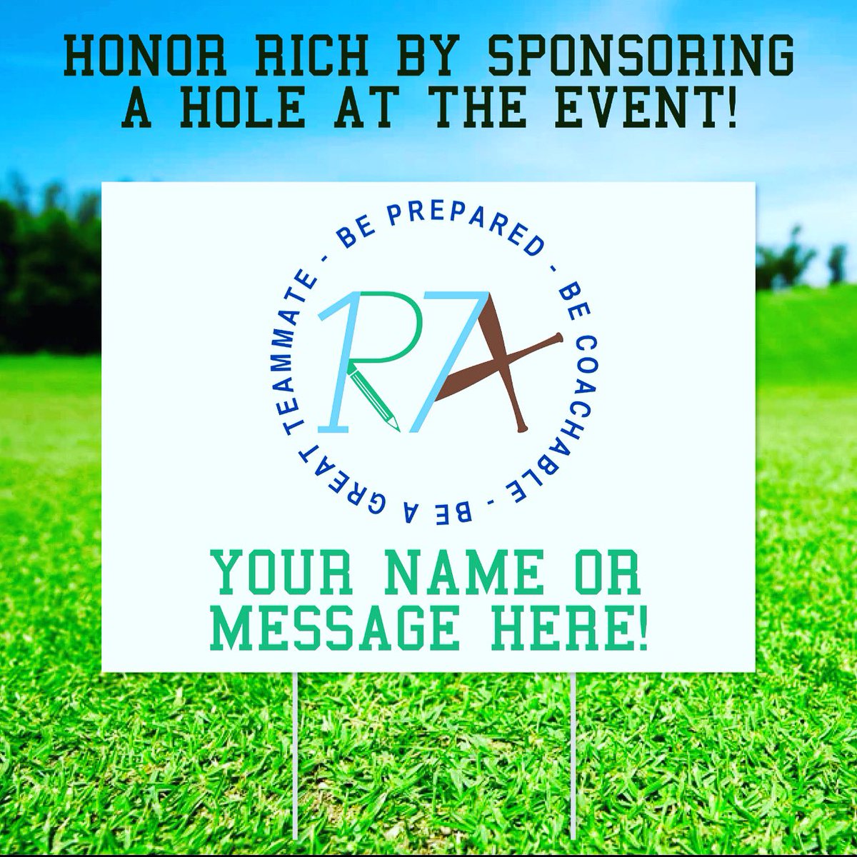 ra17golfouting's tweet photo. Sponsor a hole! Your name and message will be added to an event custom sign and be displayed on a hole during this years event.

Sponsorships will help us cover the expense of the outing. Opportunity to sponsor ends on September 26th. Spread the word! https://t.co/ojAcpwDMGb