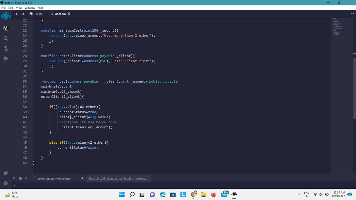 Harsh_builds's tweet photo. My first independent smart contract a car loan contract. its really effective when u code out  yourself even though i face difficulties like transfering ether to another account bt going through documentation solved it !

#web3community #SOLIDITY #Blockchain #challenge #Etherum https://t.co/Zwev6ebMwQ