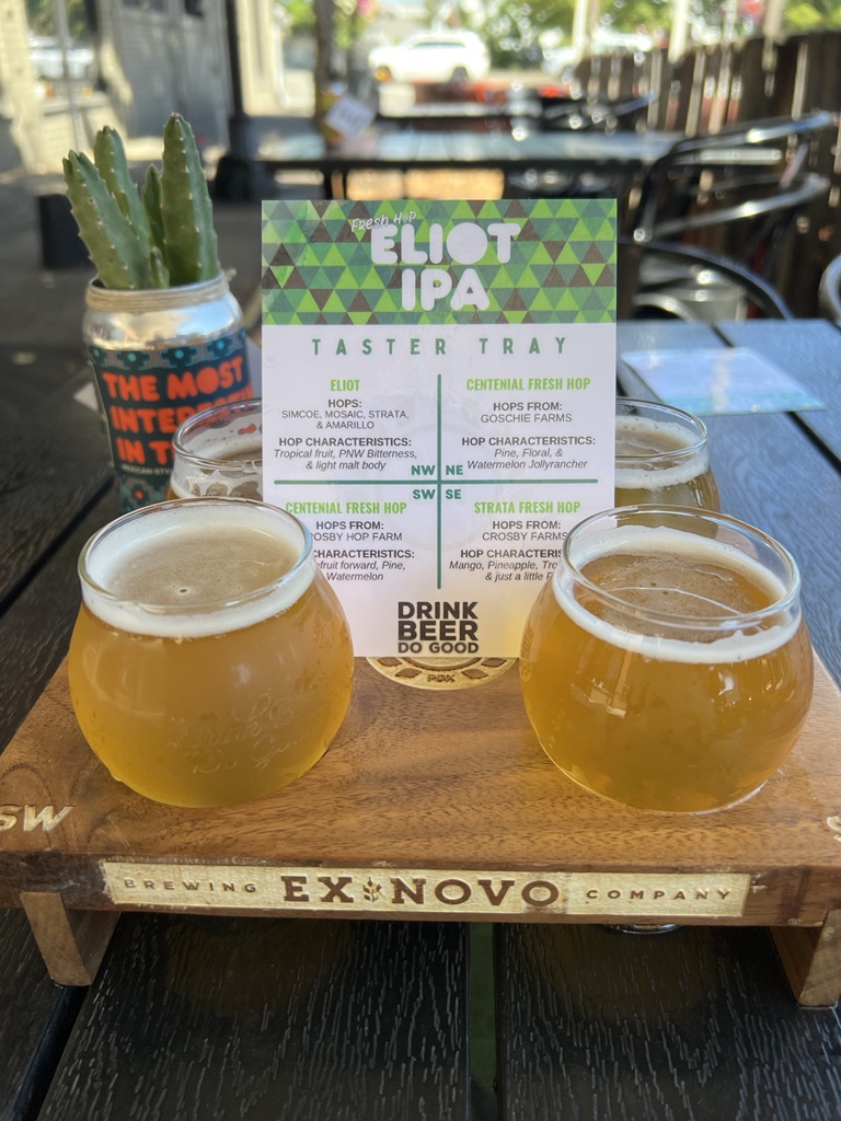 PDX Beer Maven (@pdxbeermaven) on Twitter photo The #freshhop Eliot taster tray at <a href="/ExNovoBrew/">Ex Novo Brewing Co.</a> - fascinating to experience the same beer w the same hops but different farms (Goschie or Crosby). They won’t be here long! And they are all great! The #freshhop Eliot taster tray at <a href="/ExNovoBrew/">Ex Novo Brewing Co.</a> - fascinating to experience the same beer w the same hops but different farms (Goschie or Crosby). They won’t be here long! And they are all great!