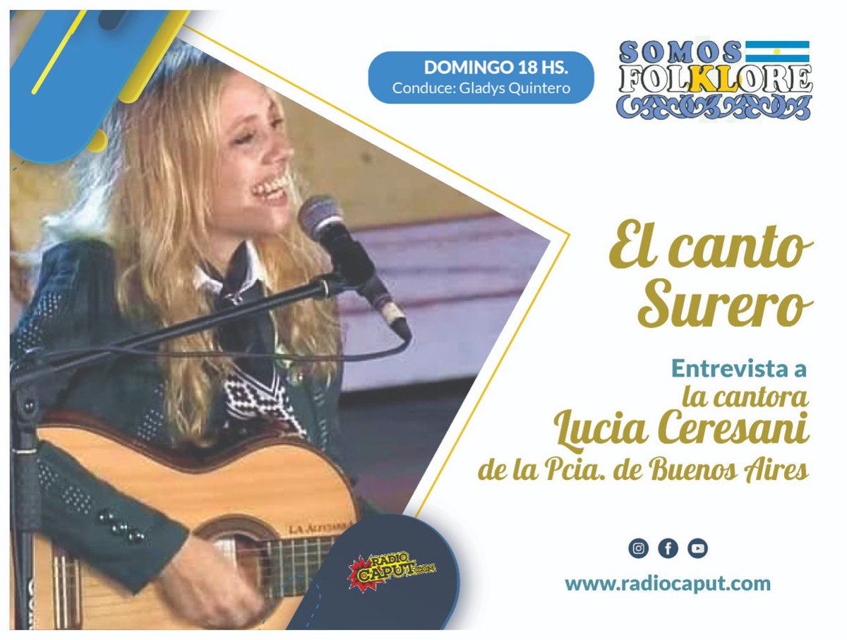 ☀️En un rato, estaremos junto a la gran cantora Surera <a href="/luciaceresani/">Lucia Ceresani</a> 🎶 haciendo 
#Somosfolklore🇦🇷 por @CaputRadio !!!

Los esperamos!💥

Nos escuchan: 👇🏼
     
         www.radio Caput.com
#cantosurero #folklore #radio