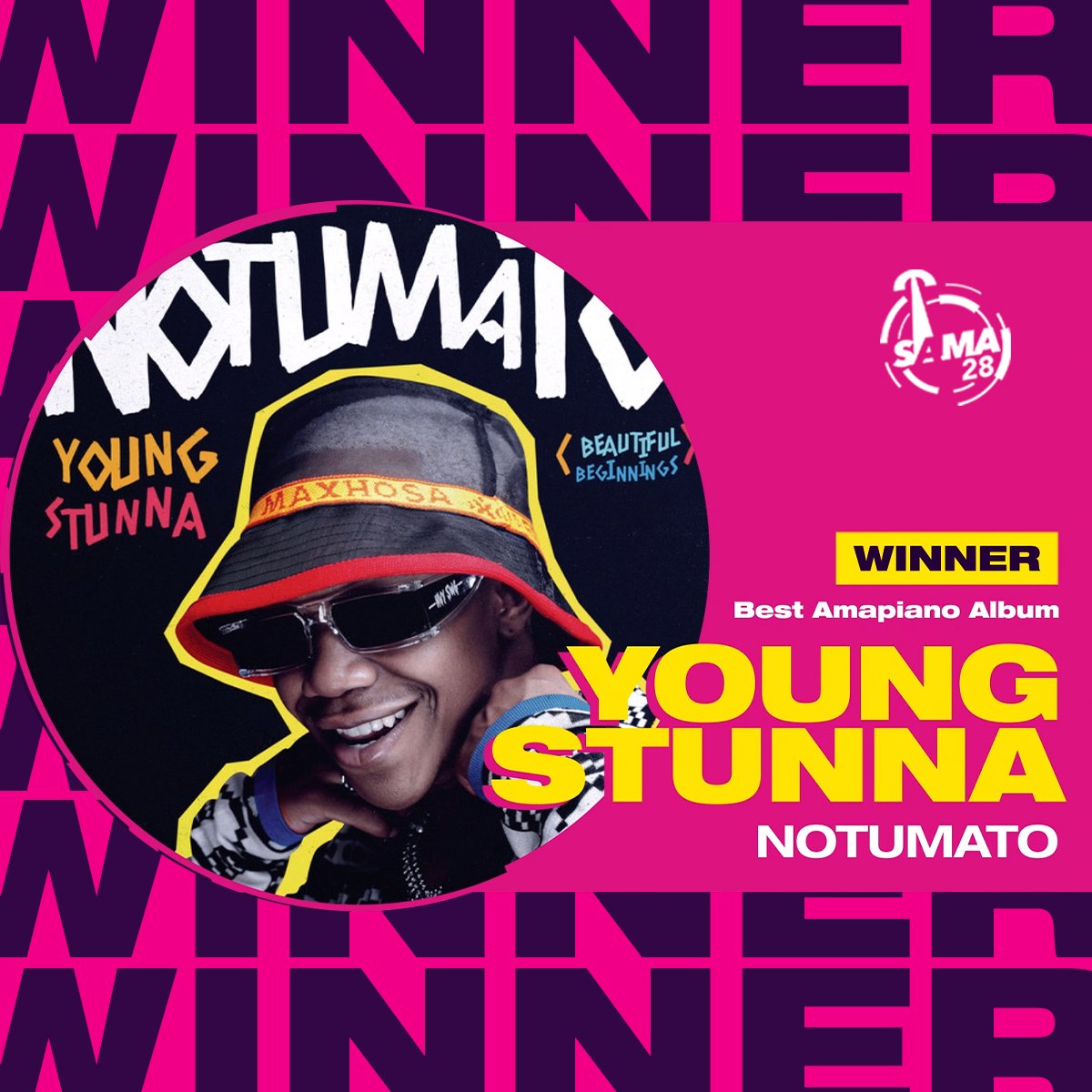 TheSAMAs's tweet photo. Ba tsene ka morivithi! The #SAMA28 Best Amapiano Album goes to @YOUNGSTUNNA_ZA for Notumato. https://t.co/eLRoAZA2Uw