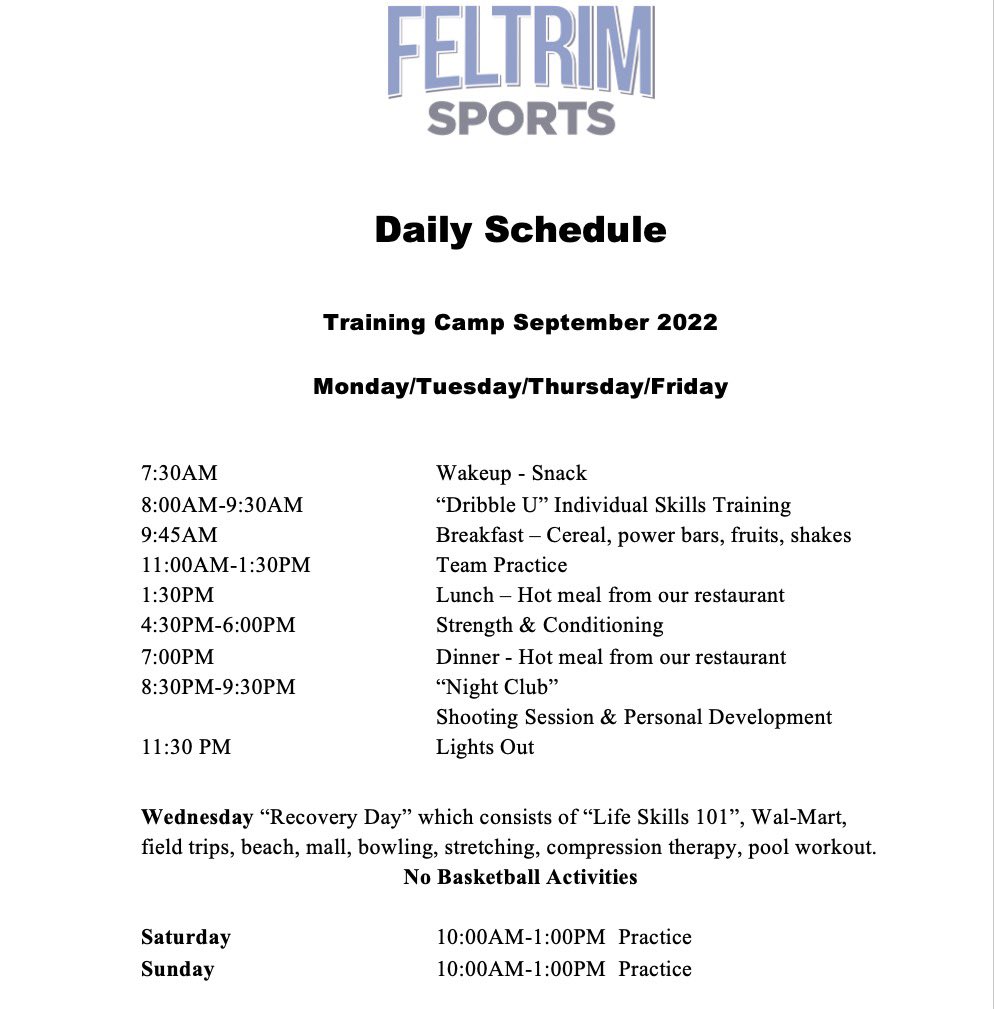 FeltrimHoops's tweet photo. Feltrim Academy welcomes college coaches to our September “Training Camp” sessions! We have players for all levels! Feel free to reach out to our staff with any questions! #FeltrimAcademy https://t.co/q7o1HV5kCE