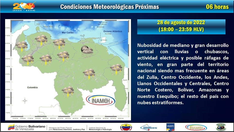 INAMEH's tweet photo. #28Ago #INAMEHInforma Condiciones Meteorológicas próximas 06 Horas #CuídateDeLaCovid19 https://t.co/NYePPDSvO2