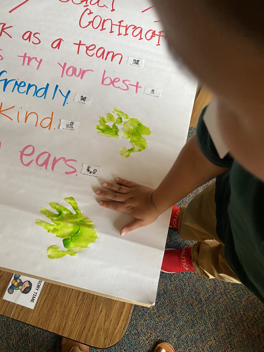 MsEGuerrero's tweet photo. Signed, sealed, delivered 🤍 Room 12 worked together to make our social contract and we signed with our handprint.   @IHeartCKH @LivelyEagles @LivelyPride @IISDSPED @AshAlcocer_ @IrvingISD #Capturingkidshearts #Socialcontract https://t.co/HReAmMp5ot
