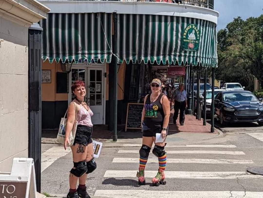 BigEasyRD's tweet photo. Some of our skaters skated the French Quarter today to put up flyers for our game THIS coming Saturday night! Make sure you come out to the #BERD warehouse in #NOLA to see the Hippies and Goths battle it out, game starts at 7:30pm! https://t.co/TAgaO7QiGx https://t.co/54VCXu0yA0