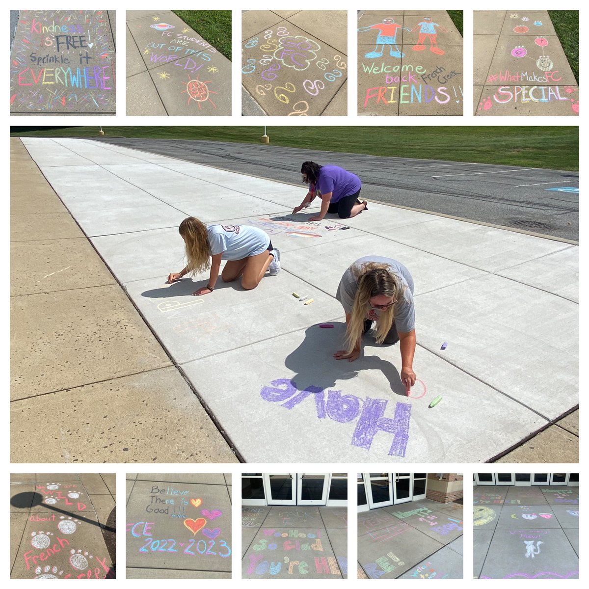OwenJRobertsFC's tweet photo. We are SO excited to welcome our students back to school tomorrow! Many thanks to our PTA for hours of decorating Friday and to all of our parents and students who stopped by to chalk the walk today!  Please swing by school and leave positive message!  #WhatMakesFCSpecial ❤️🐾❤️ https://t.co/EEgFbogepZ