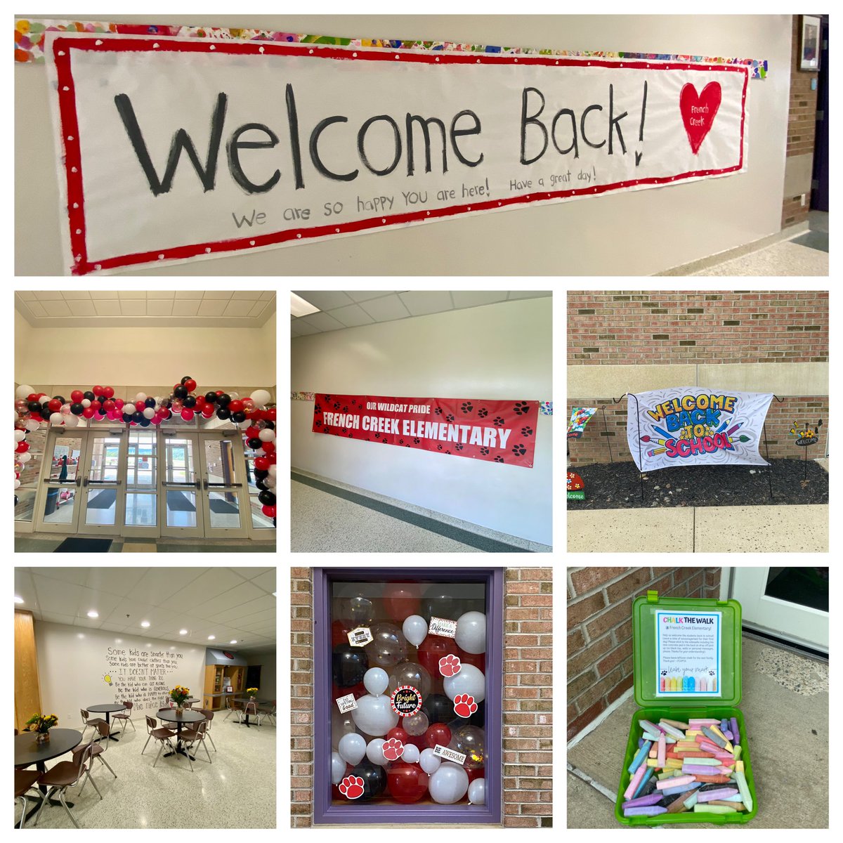 OwenJRobertsFC's tweet photo. We are SO excited to welcome our students back to school tomorrow! Many thanks to our PTA for hours of decorating Friday and to all of our parents and students who stopped by to chalk the walk today!  Please swing by school and leave positive message!  #WhatMakesFCSpecial ❤️🐾❤️ https://t.co/EEgFbogepZ