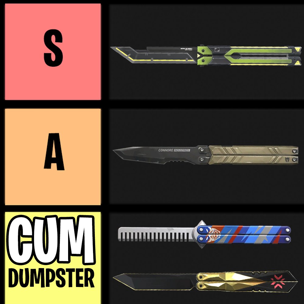 westjett1's tweet photo. Valorant butterfly knife tier list (only opinion) https://t.co/UwlC4Lu7VZ