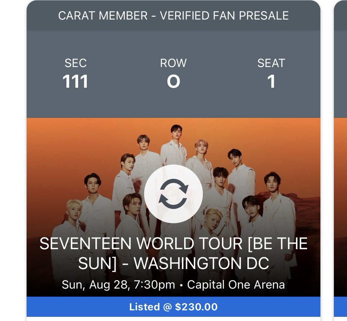 toastnbeanz_'s tweet photo. #SVT_WORLDTOUR_BETHESUN 
WTS: 2 tickets, Sec 111, Row O, seats 1 &amp; 2
Happy to negotiate price!
#SVTinDC #Seventeen https://t.co/VH7yY1Von8