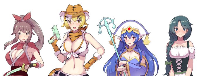 立ち絵はFANBOX側でも公開しましたが、一応こちらでも。メインヒロインは左から3人、緑のお姉さんは導入役ですが、一応お愉しみなシーンもアリ。 