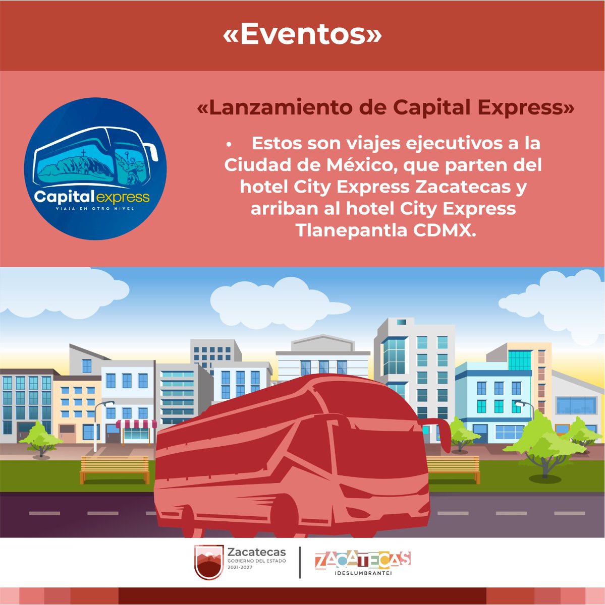 ZacatecasSectur's tweet photo. 🛣️|Conoce más de las opciones de conectividad terrestres entre #Zacatecas y #CDMX. 🚌
Más información Capital Express 
#JuntosSíPodemos https://t.co/SEZhb00mu0