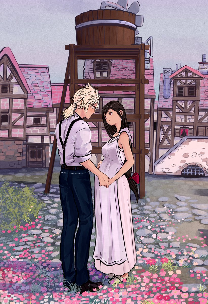 HTSA_art's tweet photo. AU where nothing bad ever happened and Cloud and Tifa are enjoying the simple life 😳 https://t.co/fnD0tOMjC8