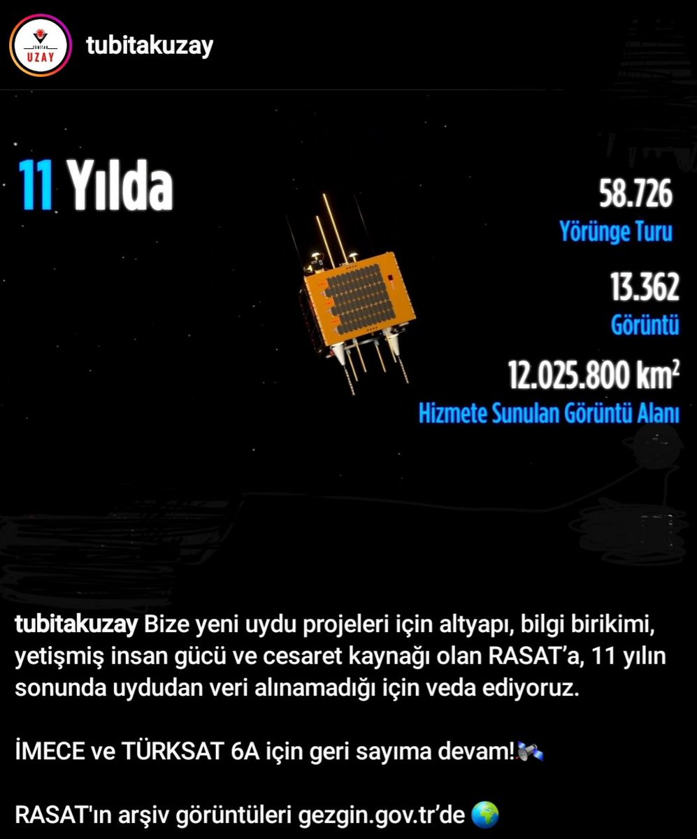 1ferhatozcan's tweet photo. Elveda demek gelmese de içimden 🛰🇹🇷📡🤚@tubitakuzay #RASAT https://t.co/gW49zfmza1