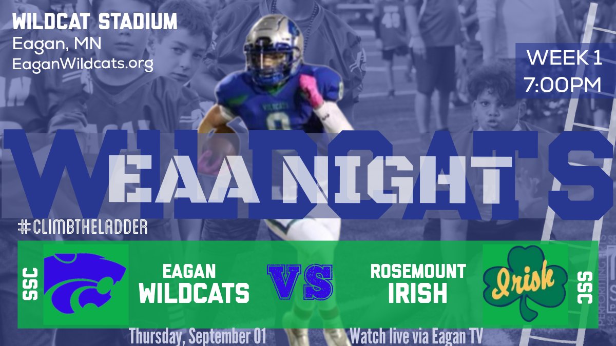 Ladder Crew (@ehsladdercrew) on Twitter photo Game 1 is this Thursday!
Wildcat Stadium
Varsity vs Rosemount Irish
7p
Come hungry!
Brick Oven Bus and Yummy Tummy are our food trucks for the night along with general concessions.
<a href="/Eagan_Athletics/">Eagan Wildcats</a>
<a href="/EaganTV/">ETV</a>
<a href="/CityofEagan/">City of Eagan</a>
#eaganfootball
#ClimbTheLadder Game 1 is this Thursday!
Wildcat Stadium
Varsity vs Rosemount Irish
7p
Come hungry!
Brick Oven Bus and Yummy Tummy are our food trucks for the night along with general concessions.
<a href="/Eagan_Athletics/">Eagan Wildcats</a>
<a href="/EaganTV/">ETV</a>
<a href="/CityofEagan/">City of Eagan</a>
#eaganfootball
#ClimbTheLadder