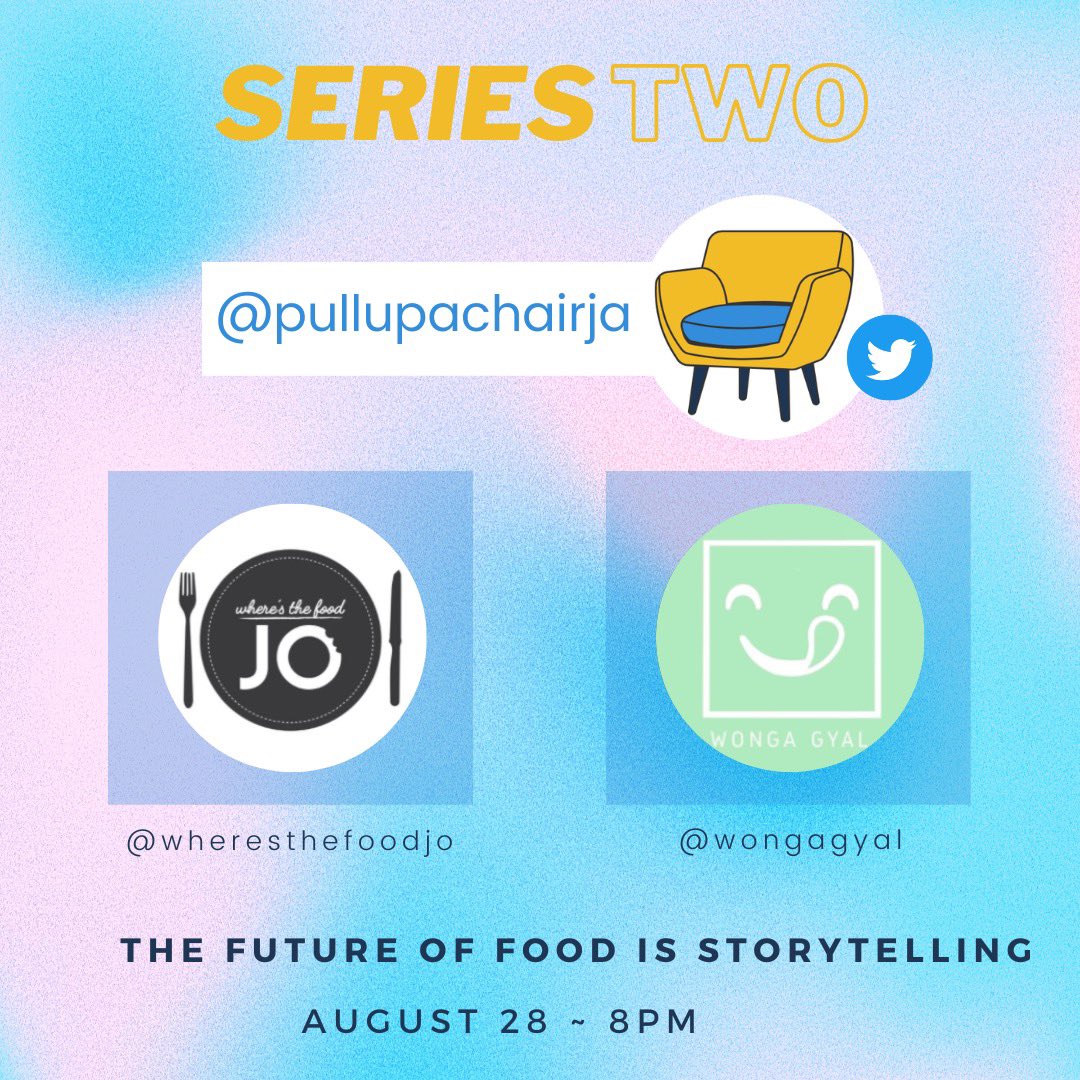 pullupachairja's tweet photo. *Beyoncé’s voice* This a reminder.
.
Set your alarm for 8PM &amp; tune in to our conversation with food connoisseurs @wongagyal &amp; @wheresthefoodjo on the topic, ‘The future of food is storytelling’. Moderated by @alexiajames_ See you then😊
.
#PullUpAChairJA https://t.co/XOjZOtaVhS