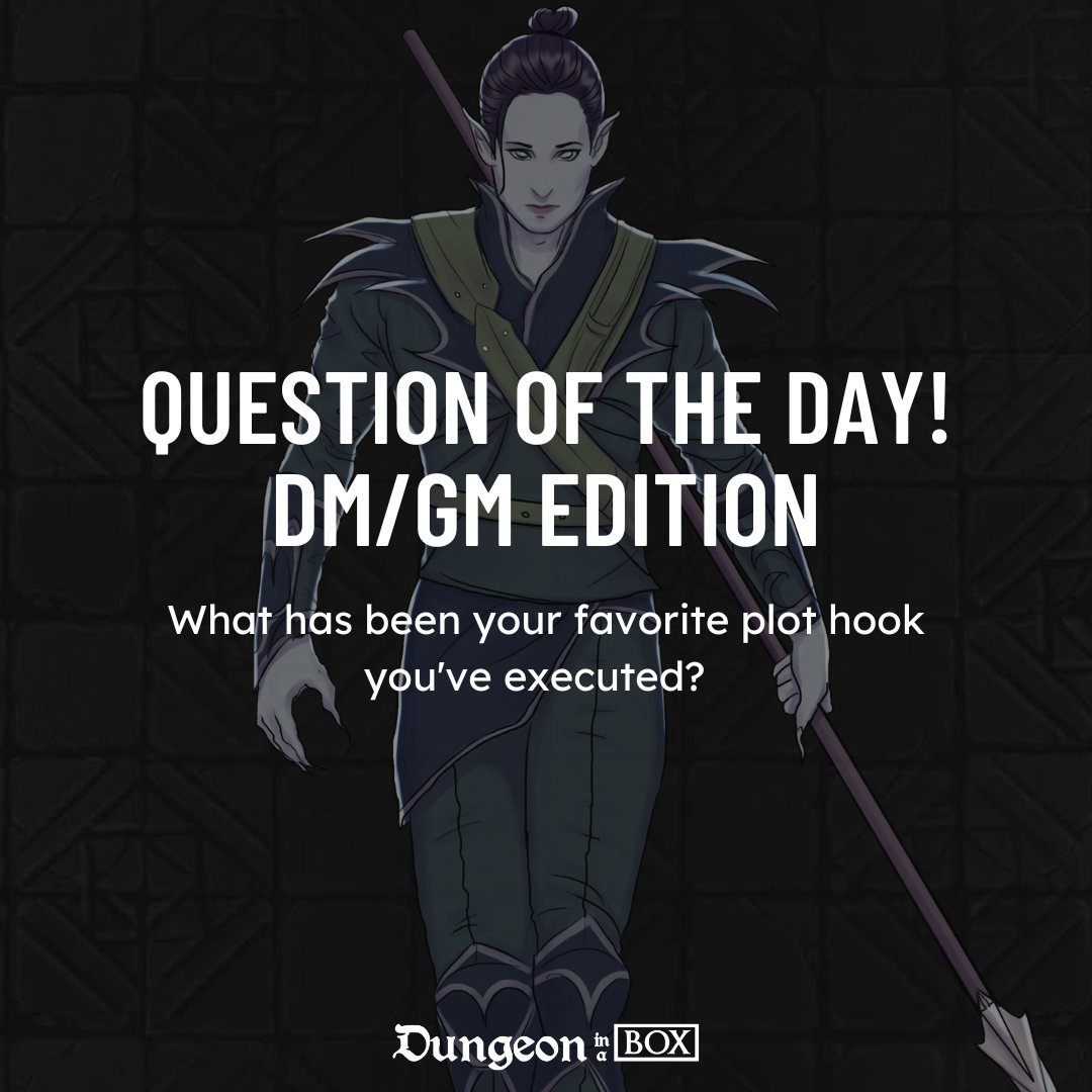 What has been your favorite plot hook you've executed?   #plothook #dnd #dnd5e #dungeonsanddragons #dungeonsanddragons5e #rpg #tabletopgames #tabletopgaming #tabletoprpg #tabletop #ttrpg #dice #dungeonmasterlife #dungeonmaster #dmtips #dmtools #gamemaster