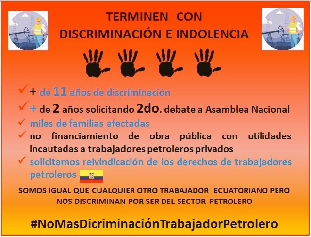 laloking19621's tweet photo. RT📲
4️⃣4️⃣5️⃣días
PIDIENDO llamen a 2do DEBATE
en espera ➕2 AÑOS

11 AÑOS PIDIENDO JUSTICIA PARA MILES DE TRABAJADORES Y FAMILIAS 🇪🇨 AFECTADAS POR INCAUTACIÓN DE UTILIDADES.
15% SIN EXCEPCION

@AsambleaEcuador
@LaboralAN
@VaPetrolero
@YSiTePasaATi_CT
@LassoGuillermo
@VSaquicelaE https://t.co/RiQHRb6GR8