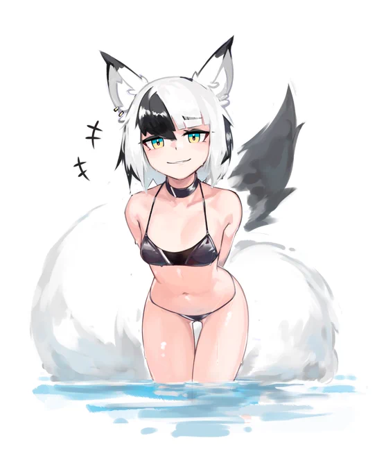 モノクロ狐娘x水着 
