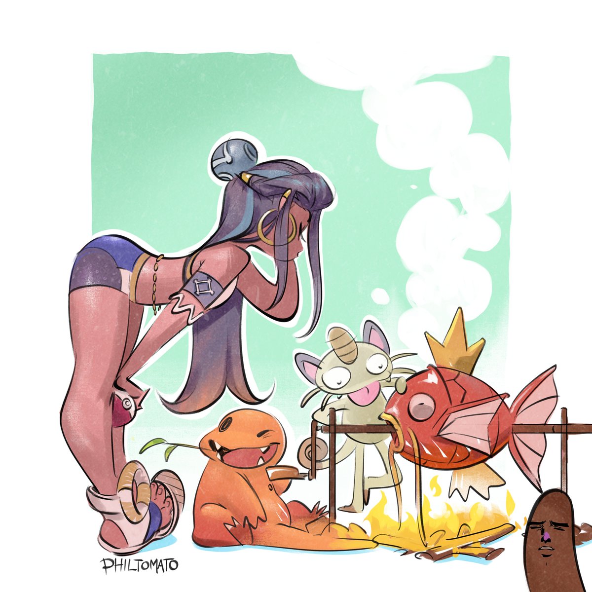 ルリナ(ポケモン) 「Would you eat a magikarp? 」|Philtomato 🍅のイラスト