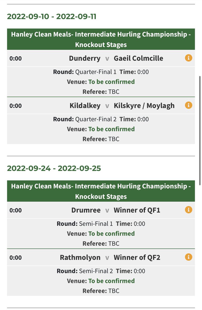 MeathGAA's tweet photo. The knockout stages of the Hanley’s Clean Meals IHC!

Dates and times to be confirmed. 

#MeathIHC #MeathClubChamp https://t.co/XutOrFIW81