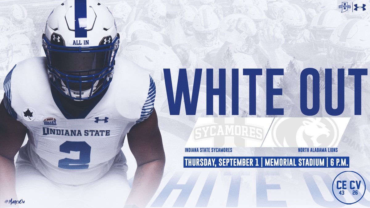 It's time for a 🆆🅷🅸🆃🅴 🅾🆄🆃!

Sycamore home opener will be a White Out game on September 1 against North Alabama.

All fans are encouraged to wear their white in support of the Sycamores on Thursday!

sycamor.es/3pOCVTh

#MarchOn | #LeaveNoDoubt