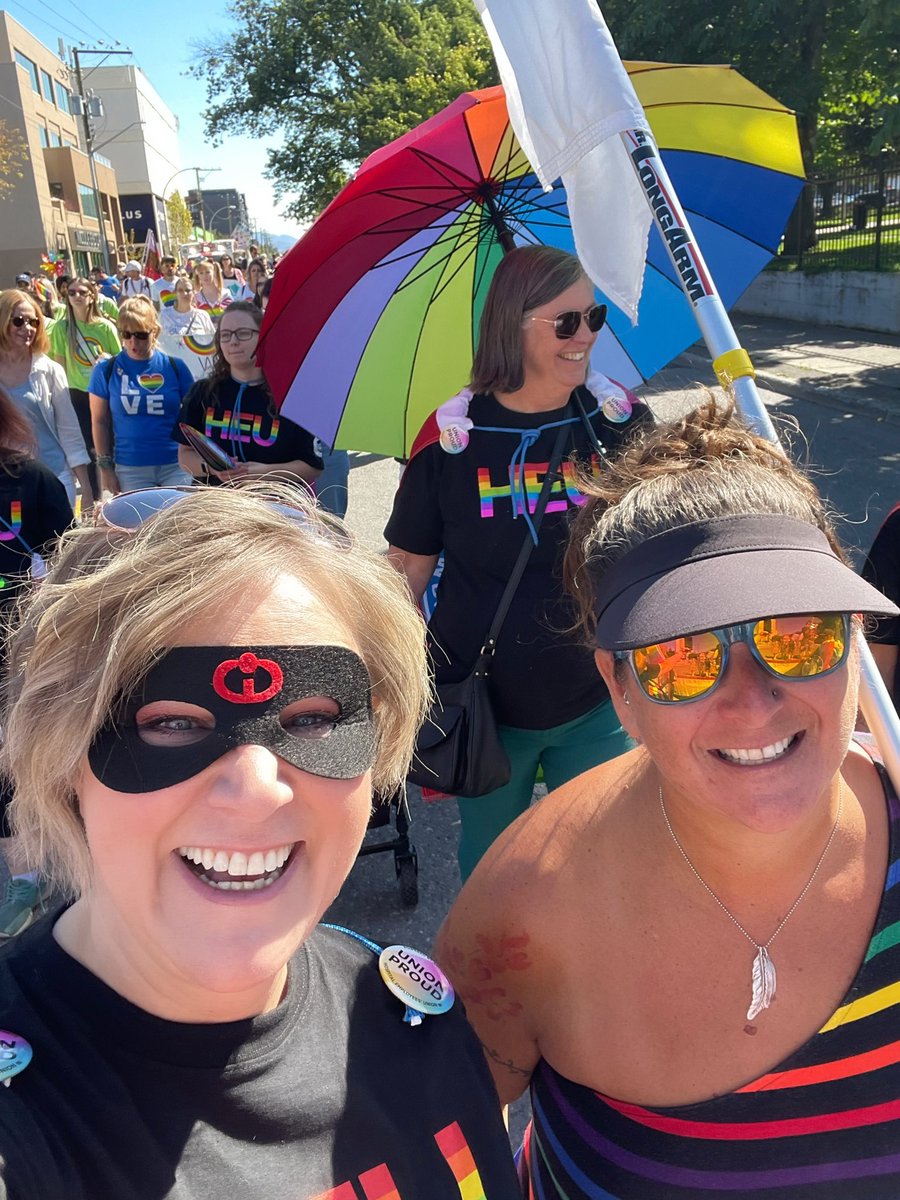 BNederpel's tweet photo. Always proud to stand, walk, march, fight with my friend and Sister, @SussanneRS and this time, right here in my home town of #Kamloops 🌈✊🏼 #KamloopsPride #UnionPride #canlab #BCUnion https://t.co/E3Arn9tInm