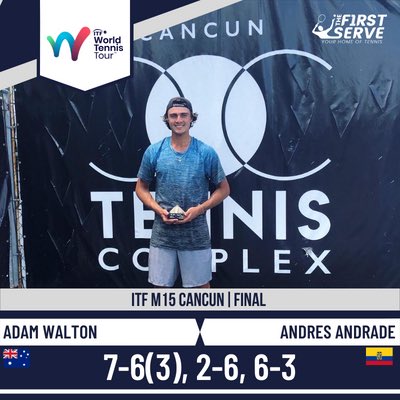 TheFirstServeAU's tweet photo. 🇦🇺 Adam Walton has won his third ITF Singles title from four finals since June saluting again in Cancun 🇲🇽 🔥

- 29/4 run to date 
- x3 🏆 
- x1 RU
- x2 SF

Will be back in 🇦🇺 in two weeks to compete in the Darwin and Cairns pro tour events. 

#TheFirstServe https://t.co/NzyKkuP19f