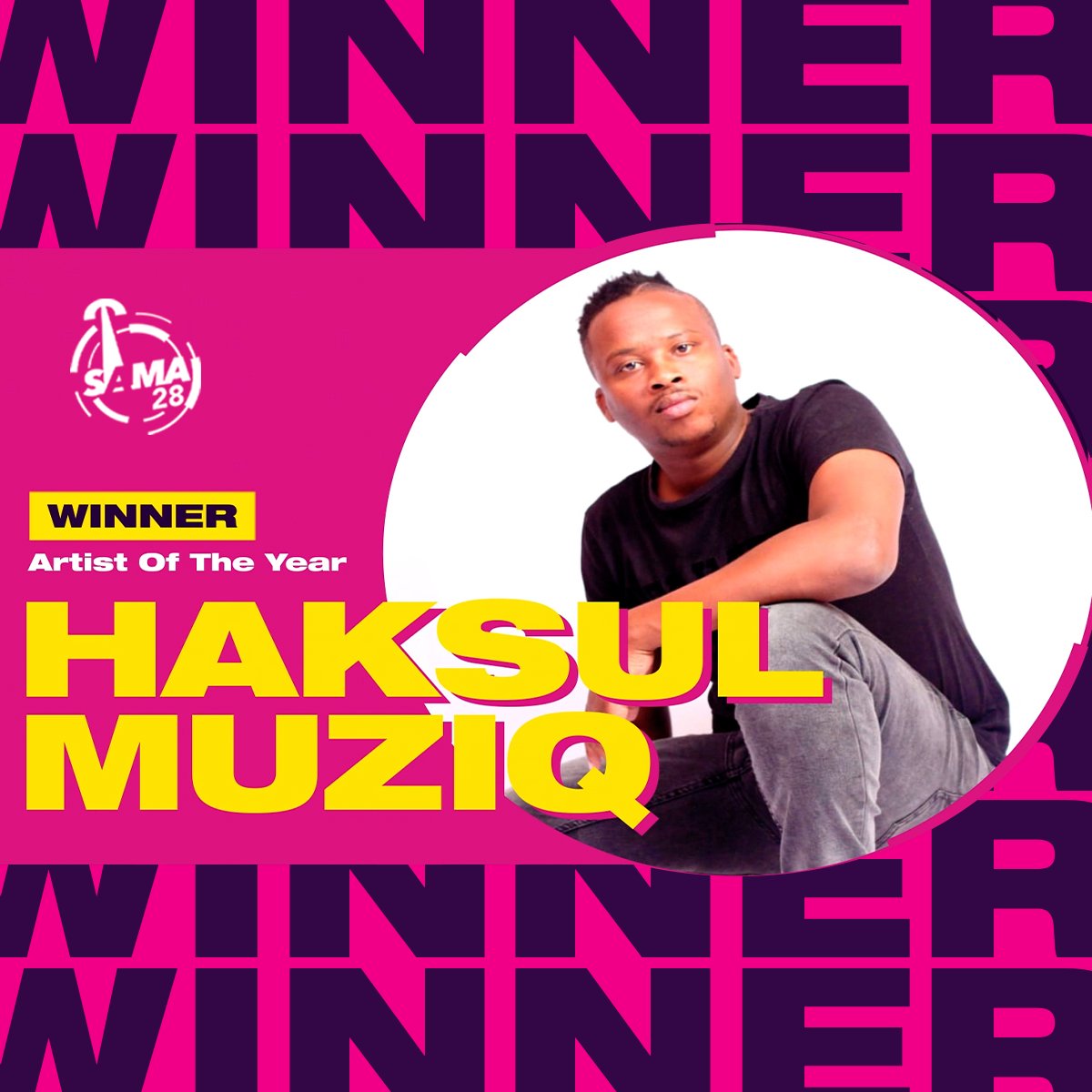 TheSAMAs's tweet photo. This is one award we’re sure you’ve been waiting for! The @OfficialSAMPRA Artist of the Year is Haksul Musiq. You’re on fire! #SAMA28 https://t.co/ykA84OAov4