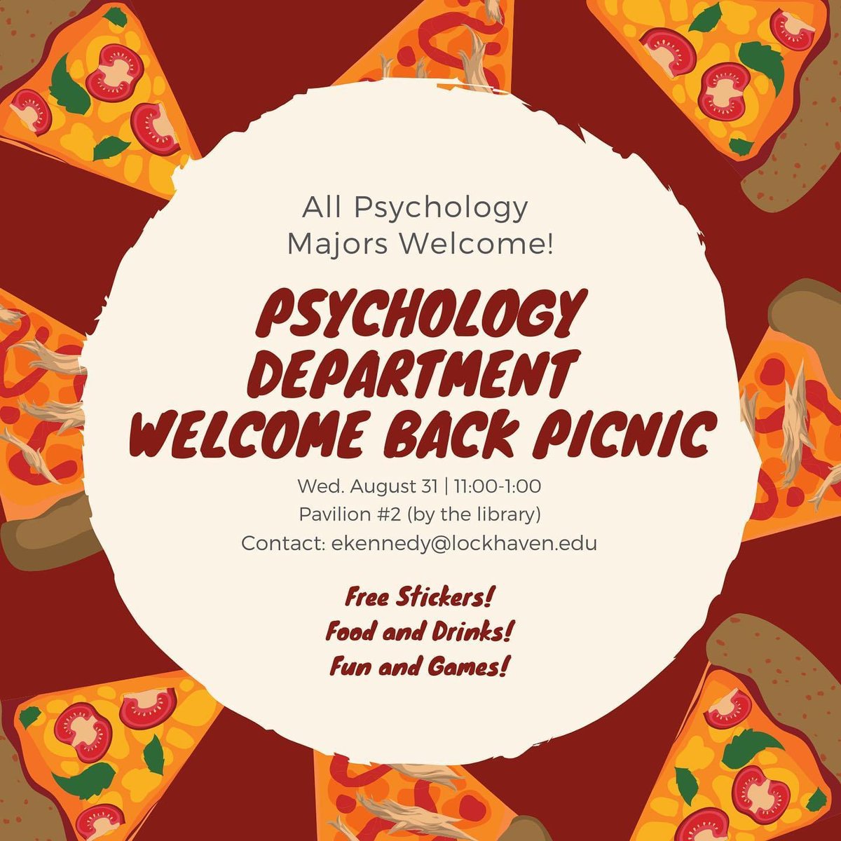 Final preparations are underway for Wednesday’s pizza party! Will we see you there?! You can come to this AND go to the HAC Hump Day event! It’s 2-for-1 fun!! Psych minors and potential Psych majors are welcome too!!!