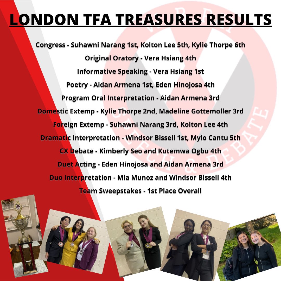 wbrayforensics's tweet photo. @wbrayhs @CCISD The year starts with a successful tournament at London! Way to go, Texans! #CCISDProud #TexanPride https://t.co/PLtW4CILpp