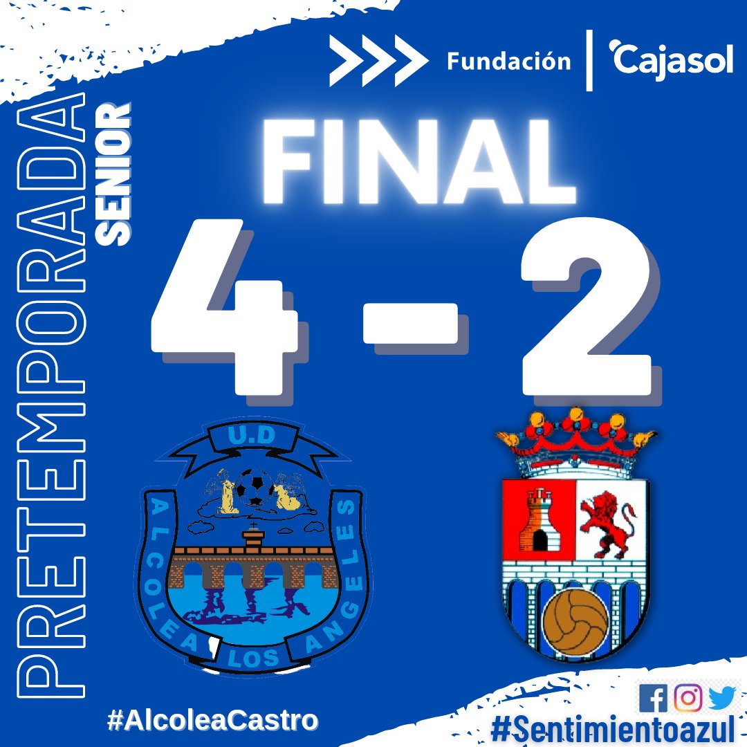 93’ ⏱ 

⚽️💨¡Final! 

U.D Alcolea 4️⃣-2️⃣ C.D Castro del Río 

⚽ Riki García (p) ⏰Min. 11
⚽ Alex Gil (p) ⏰Min 65 

#pretemporadasenior
#desde2002
#SentimientoAzul 
#ElMejorFichajeEresTu
#temporada2223
#clubdeportivocastrodelrio
#yoapoyoalcdcastrodelrio 
#cdcdr