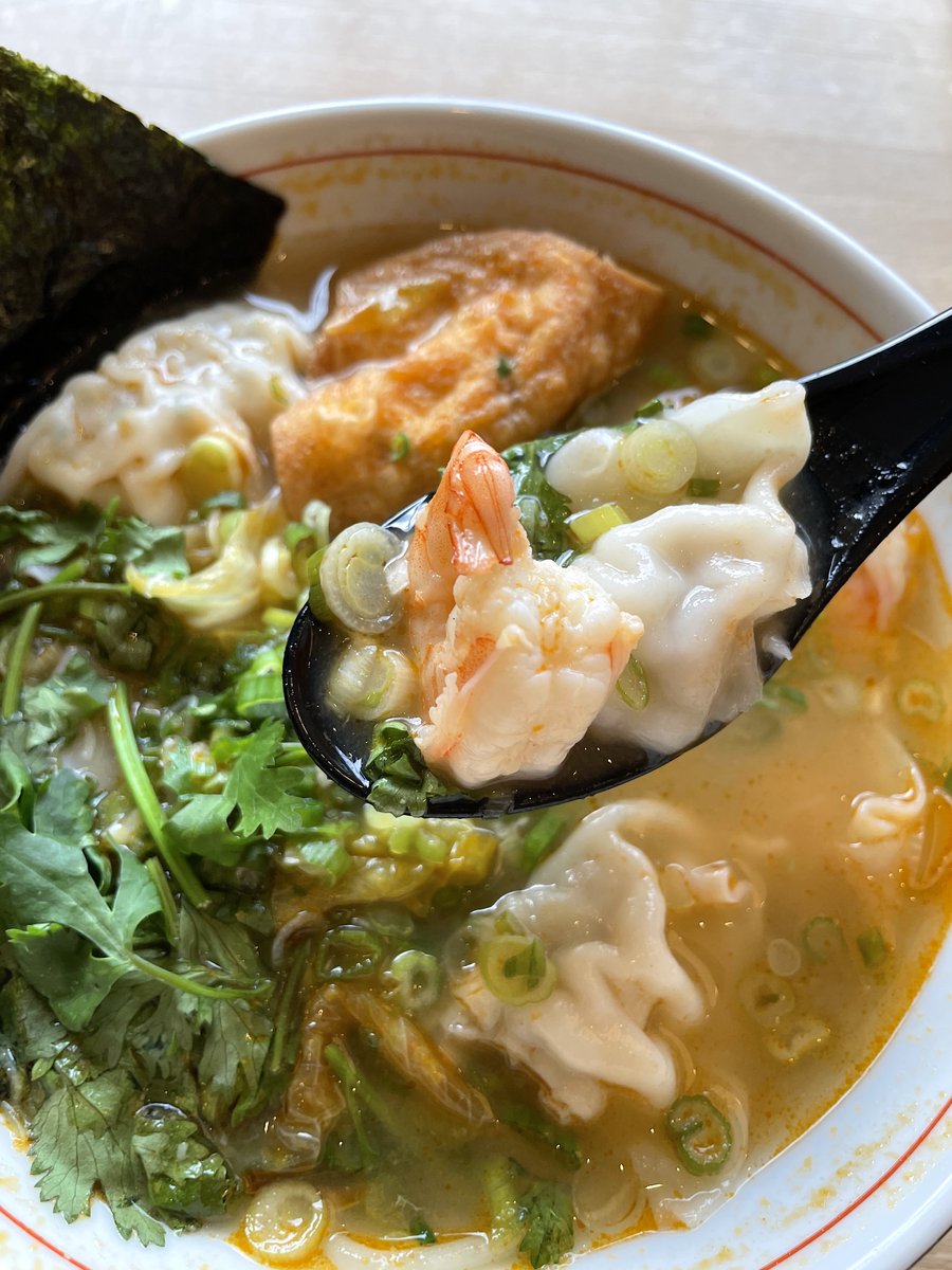 The Tom Yum Dumpling Bowl at <a href="/ShabuandMein/">Shabu & Mein</a> is out of this world!

With your choice of dumplings, topped with shrimp, fried tofu triangles, lettuce, scallions, cilantro, and seaweed in
tom yum soup — this dish is perfect for any day!