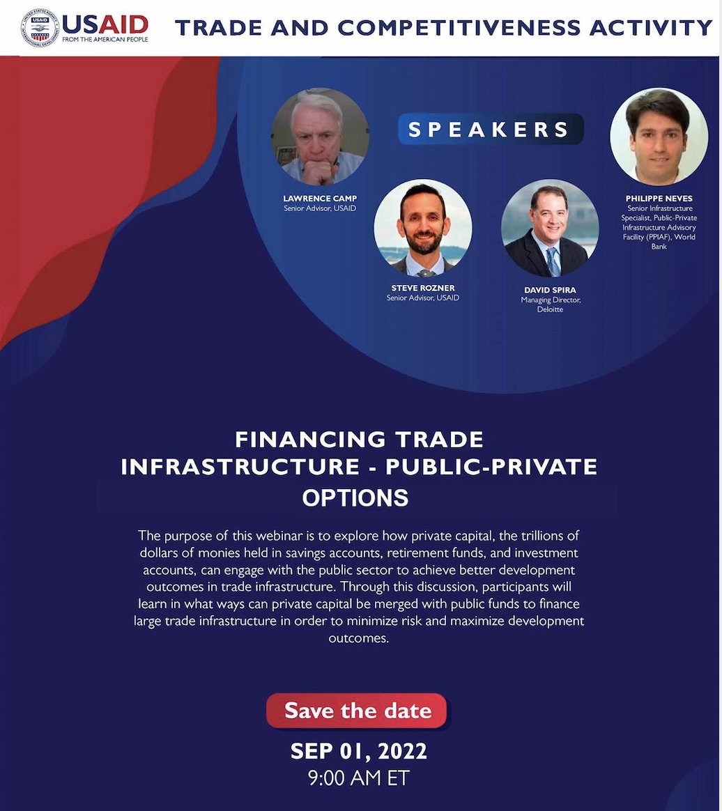 Webinar Financing Trade Infrastructure - Public-Private Options <a href="/USAID/">USAID</a> #tradefinancing #funding  #infrastructure  globalchamber.org/events/2022/09…