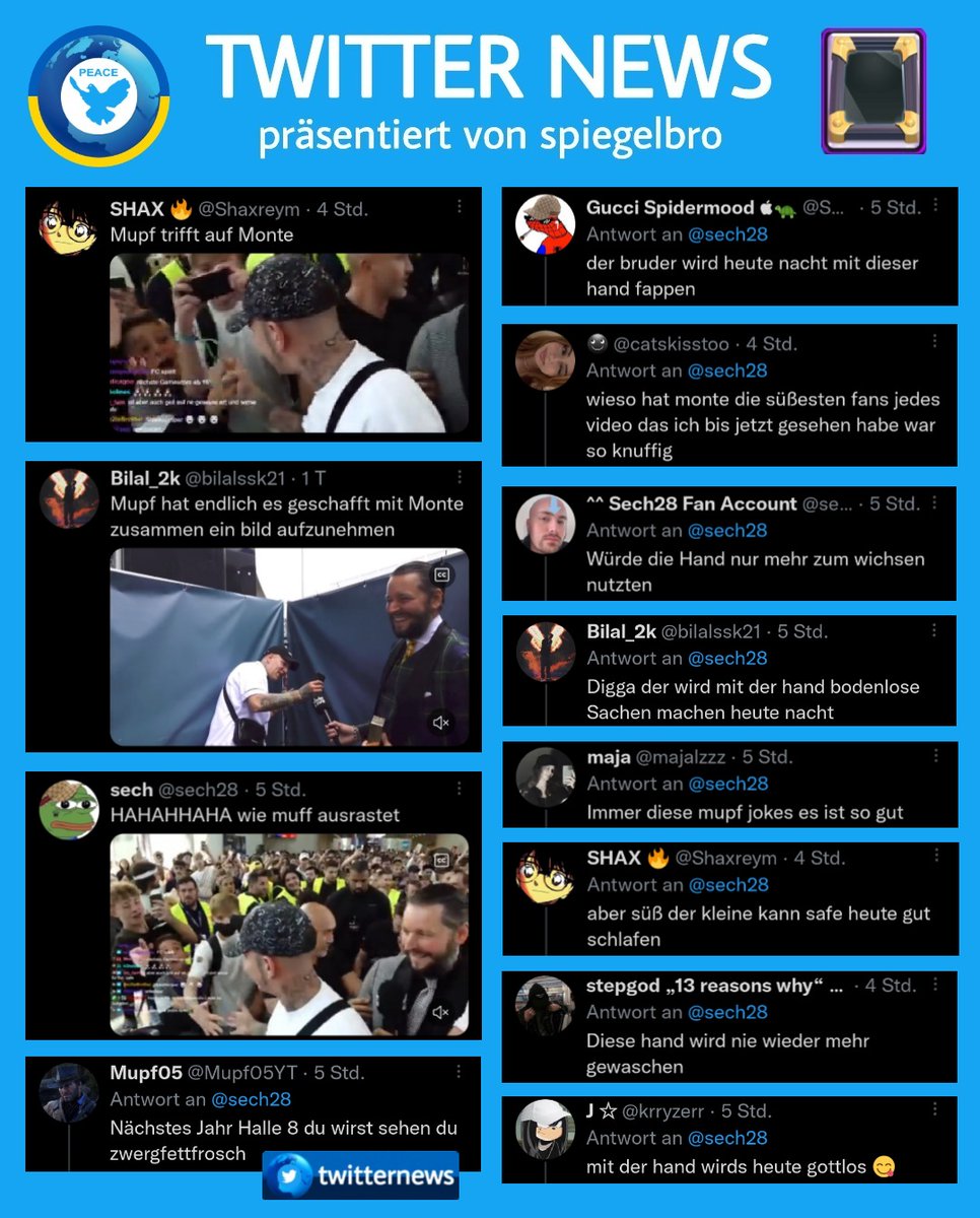 spiegelbro's tweet photo. TWITTER NEWS - 28.08.2022

➩ @TANZVERBOTcf und @quiteLola werden zu Romeo und Julia der Neuzeit. [Abb.2]
➩ Der Streamer @MontanaBlack macht die #Gamescom zur #Montecon. [Abb.3]
➩ @Mupf05YT trifft auf @MontanaBlack und rastet vor Freude komplett aus. [Abb.4] https://t.co/AXSpzZ9RuO