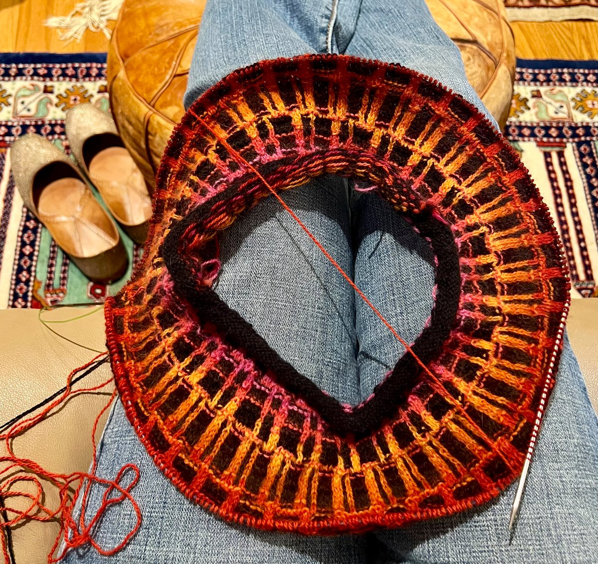HarmeetKDhillon's tweet photo. Some Bohus knitting, a classic old pattern. I bought the kit from Sweden. Small needles, many color changes, and to come, lots of plain knitting once the yoke is done. Hopefully worth it! #knittingtwitter #knittwit https://t.co/JBTUn7FQYh
