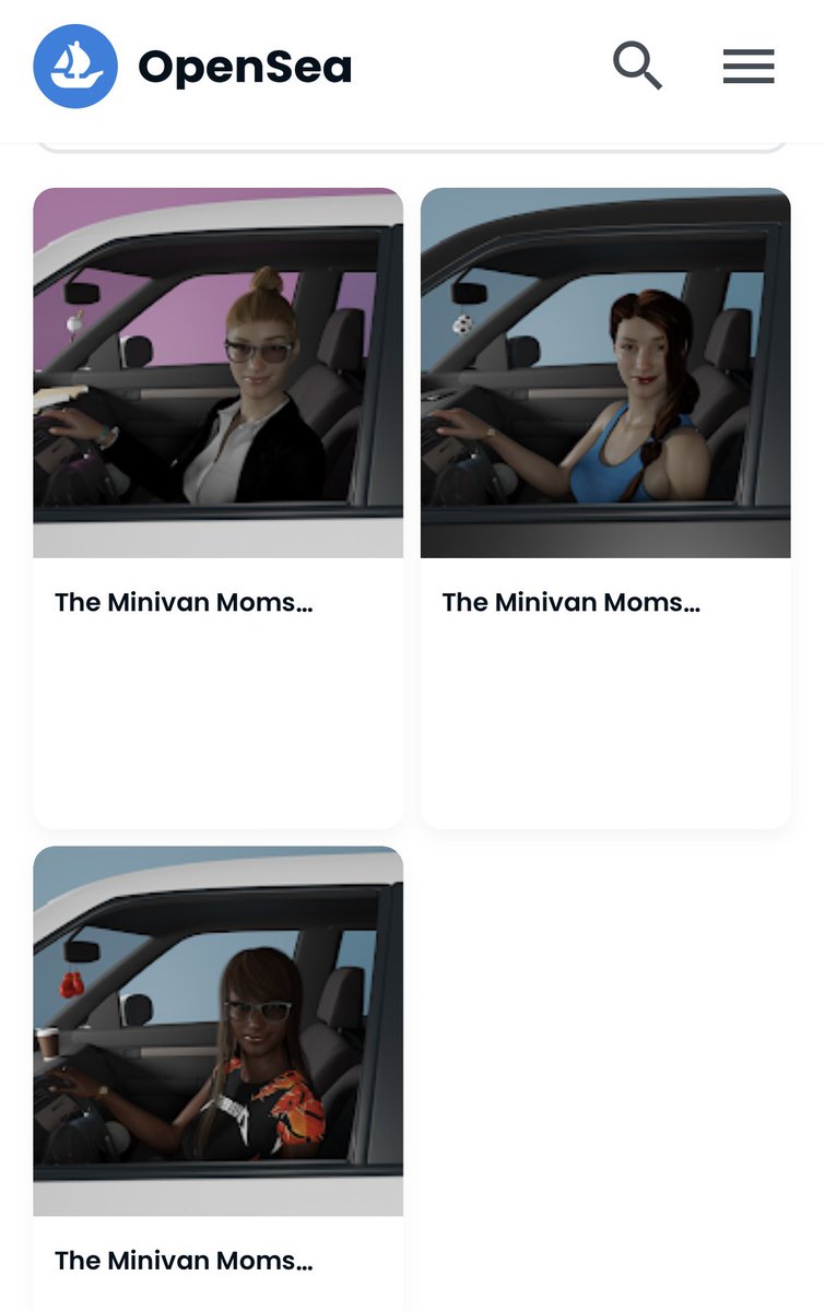 The first 3 minted <a href="/MiniVanMomsClub/">TheMiniVanMom'sClubNFT 🚨Mint Is Live🚨</a> NFTs have been revealed! If you haven't already go grab yourself a Mom!

<a href="/IronMike_13/">Mike (☕️,🍩)</a> <a href="/AnnieWins280/">Annie ✨</a> <a href="/AnnieWins28/">Annie ✨ 🍎</a> <a href="/WokeZombies/">Woke Zombies</a> 

Random NFT airdrops to holders may or may not happen in the future.... 🤷‍♀️ 

#NFTs #nft #opensea #ETH