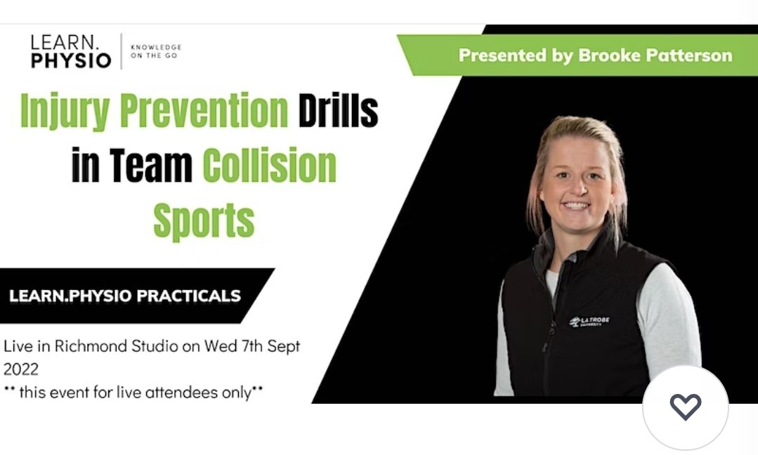 Learn.Physio (@learnphysio) on Twitter photo Melbourne Physios!
Our next live and interactive Practical session is with injury prevention expert <a href="/Knee_Howells/">Brooke_Patterson</a>!!
Wednesday 7th September, 6-7pm at our Learn.Physio HQ in Richmond.
Limited numbers. More info below ⬇️
eventbrite.com/e/injury-preve… Melbourne Physios!
Our next live and interactive Practical session is with injury prevention expert <a href="/Knee_Howells/">Brooke_Patterson</a>!!
Wednesday 7th September, 6-7pm at our Learn.Physio HQ in Richmond.
Limited numbers. More info below ⬇️
eventbrite.com/e/injury-preve…