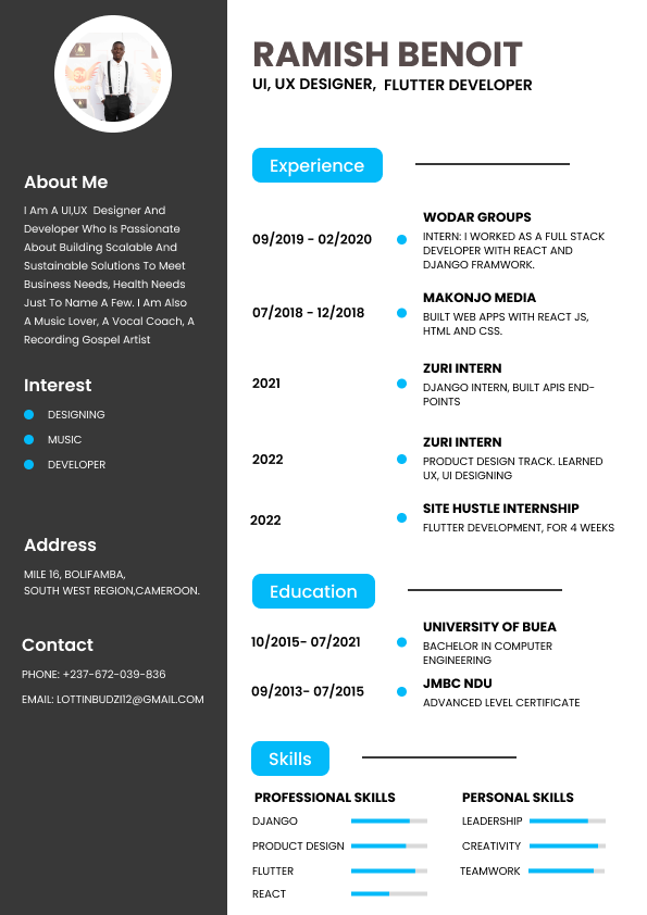 BenoitRamish's tweet photo. Day 10: We were asked to play with Text: I decided to do a CV design.
#I4G30DaysOfDesign 
@ingressive4Good
@IMTconf https://t.co/a0p836lchW