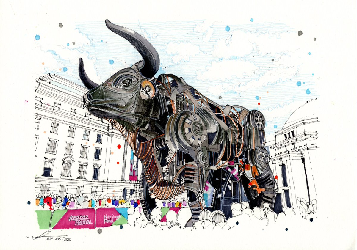 No.147 After a bit of an absence the fabulous Birmingham Bull celebrating the #CommonwealthGames2022 for @golfinglorraine - I hope you enjoy and I promise to post a bit more regularly! #drawingoftheday (based on photo by @DamianWild)