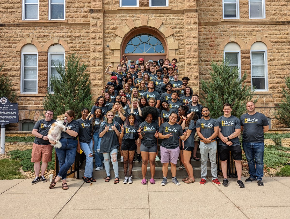 Gustie_ResLife's tweet photo. There's a few new sheriffs in town... the Collegiate Fellow staff is ready for a fun and safe year up on the Hill 🦁👑 https://t.co/oTGNXWlGib
