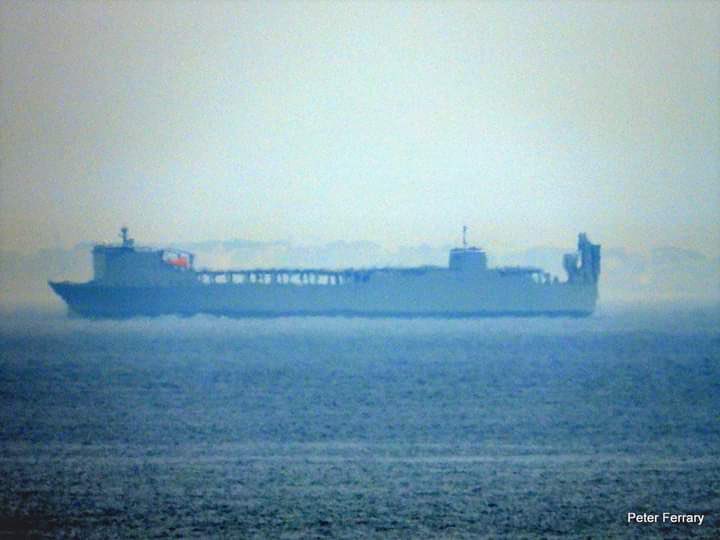 WarshipCam's tweet photo. MV Cape Ray (T-AKR-9679) rollon/roll-off container ship in the Ready Reserve Fleet with the U.S. Navy eastbound in the Strait of Gibraltar - August 28, 2022 #mvcaperay #takr9679
* photo courtesy of @PeterFerrary https://t.co/3P95ghLPHP