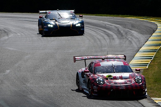 PorscheRaces's tweet photo. #IMSA - A brilliant strategy at #MichelinVIR and 2 gifted drivers leads to what? The 5th win for #PfaffMotorsport in this year's @IMSA! Probably nothing less than the decisive step towards the championship for #MattCampbell and #MathieuJaminet https://t.co/sGHlJLUeD5