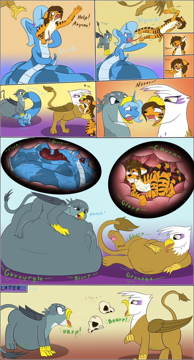 Triksa_swp's tweet photo. Sometimes when your dinner is stolen, you and your prey become dinner themselves! So is happening here!
That was a colored sketch commission for @HungryMausie 
Thank you so much cutie!
That was fun drawing your kitty again ^w^
#mlp #vore #digitalart https://t.co/EYb3P8HIbR