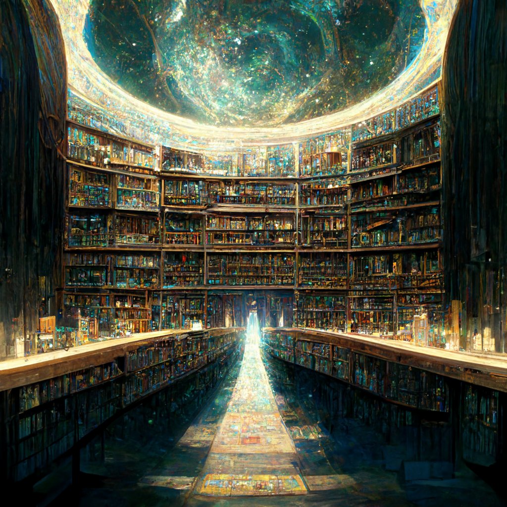 "Vast library of an infinite universe"
A library is the center of Knowledge, now it's the center of the universe.
Made with <a href="/midjourney/">Midjourney</a> - Follow me for more!