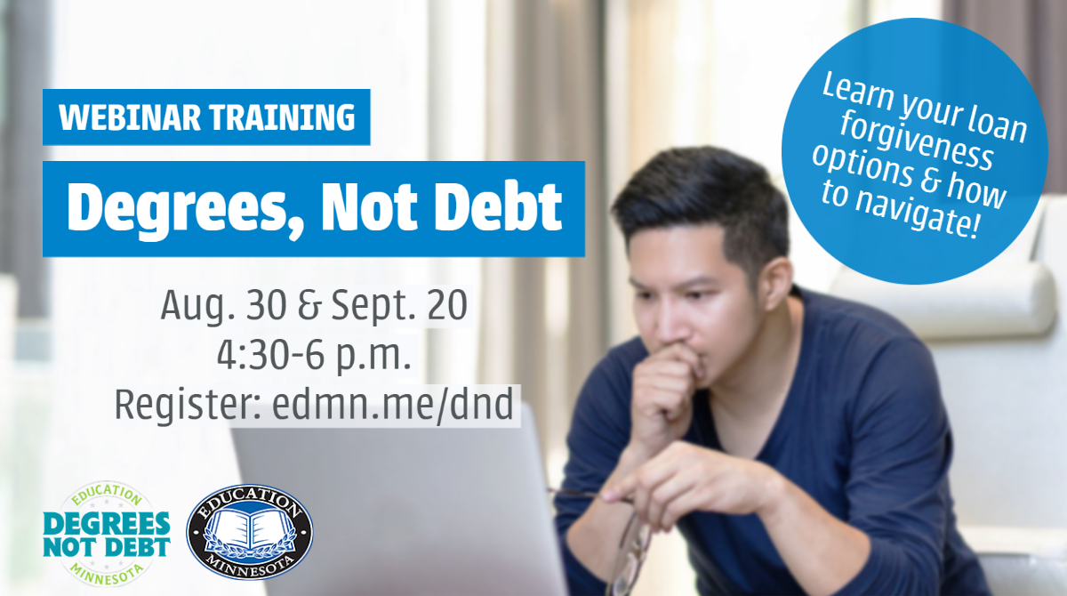 EDUCATORS: learn more about President Biden's student debt cancellation plan, loan forgiveness options and more at one of our upcoming Degrees, Not Debt webinars: edmn.me/dnd #edmnvotes #degreesnotdebt