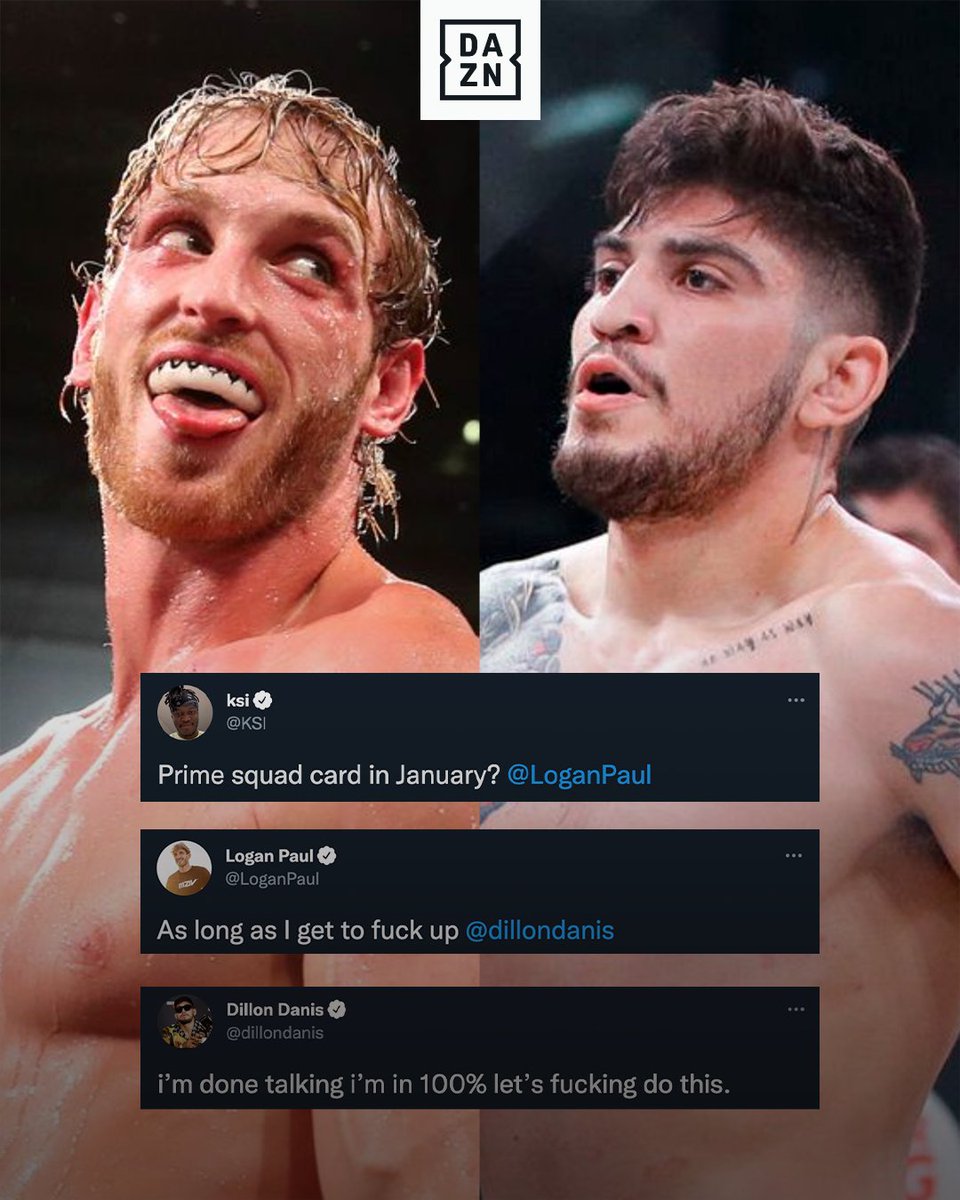 DAZNBoxing's tweet photo. Things are starting to heat up 👀

@LoganPaul | @dillondanis | @KSI https://t.co/rl8XRrTcxm