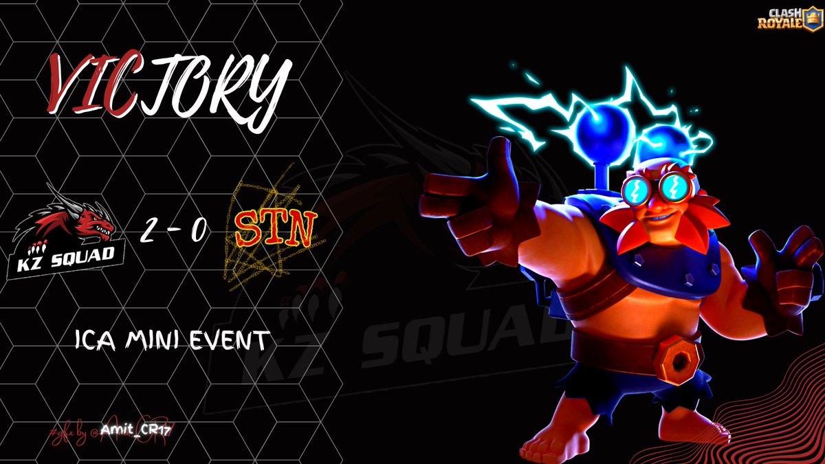 Victory for KZ Squad:
📊 | 2-0
🏆 | <a href="/ITCRA_/">ICA</a> 
🆚️ | @ANSHUL97513290 
👨‍🎨 | <a href="/Amit_CR17/">Amit</a> 
👑 | <a href="/kikestar_CR/">kikestar</a> 
👑 | <a href="/kikestar_CR/">kikestar</a> 
👤 | @ZT02_CR 
👤 | <a href="/AlfonByTop/">Alfonn</a>