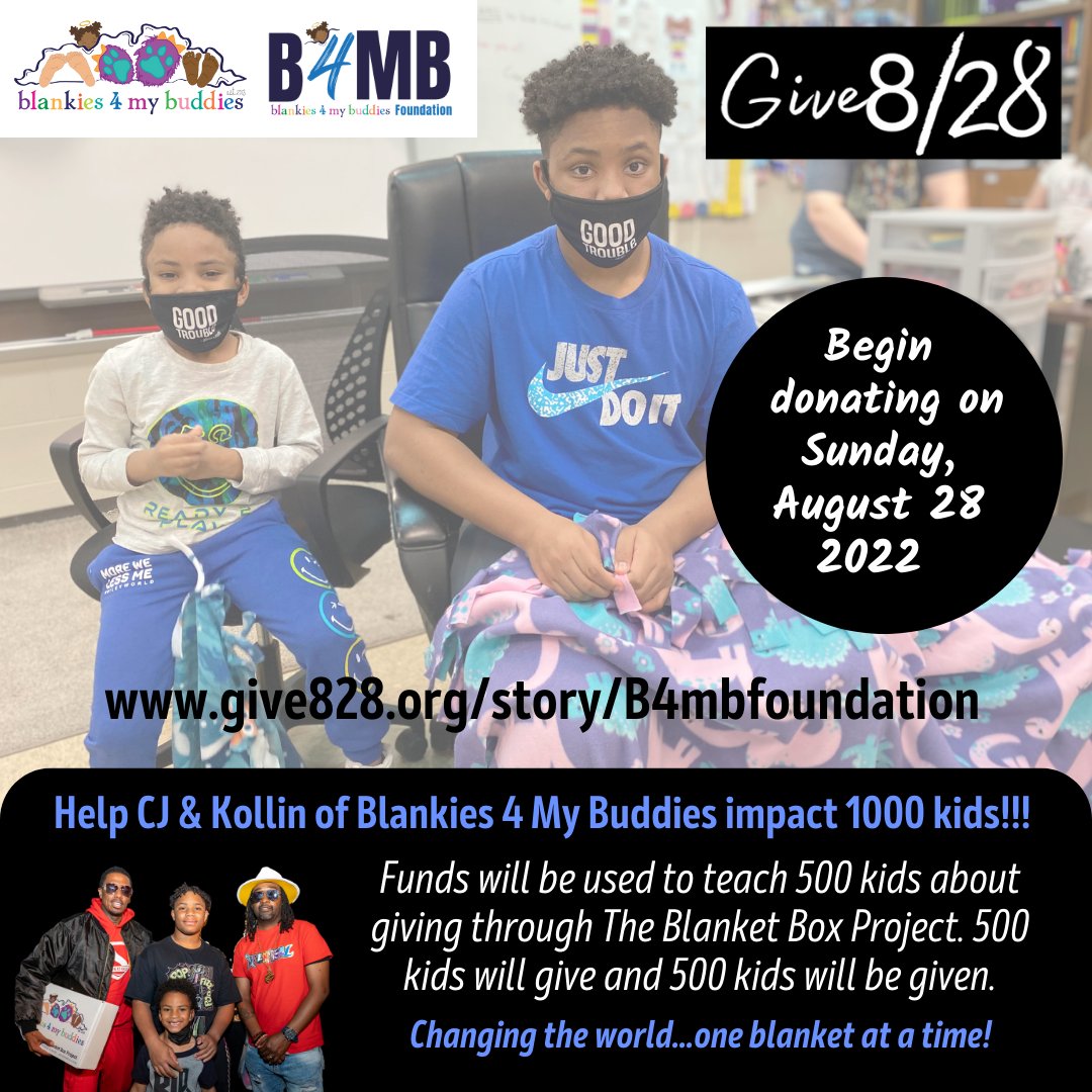 Blankies4MyBuds's tweet photo. Help us raise funds to impact 1000 kids by the end of 2022! Goal: To inspire 500 kids to give while supporting 500 kids in need. It's a big task, but we're up for the challenge. We need you! #Give828  #blanketboxproject
SUPPORT AND SHARE!
https://t.co/ogyD60Yove https://t.co/yBKsboAG9m