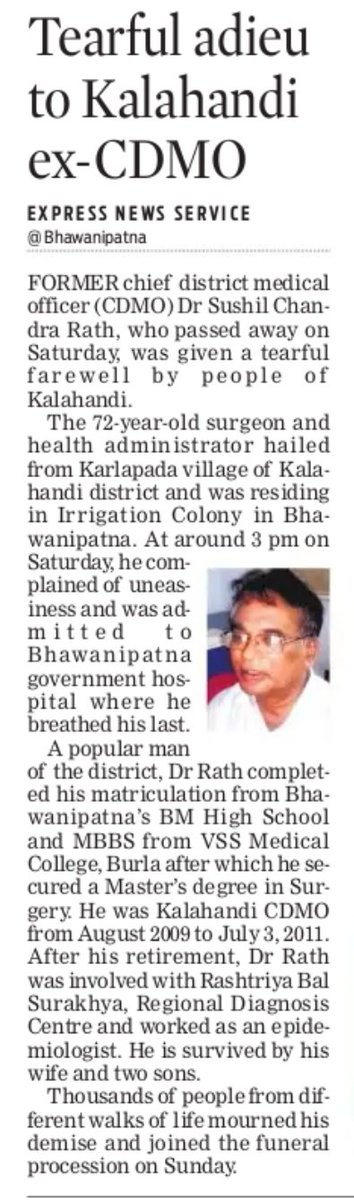 _AnsumanRath's tweet photo. Travel well Bapa. 

You'll be missed by your admirers, well-wishers, friends, colleagues &amp; Odisha's healthcare fraternity. Undivided Kalahandi will never forget your selfless devotion. A life well lived in the service of humanity. Gratitude to all for blessing his noble soul. https://t.co/KoJIoc3RV8